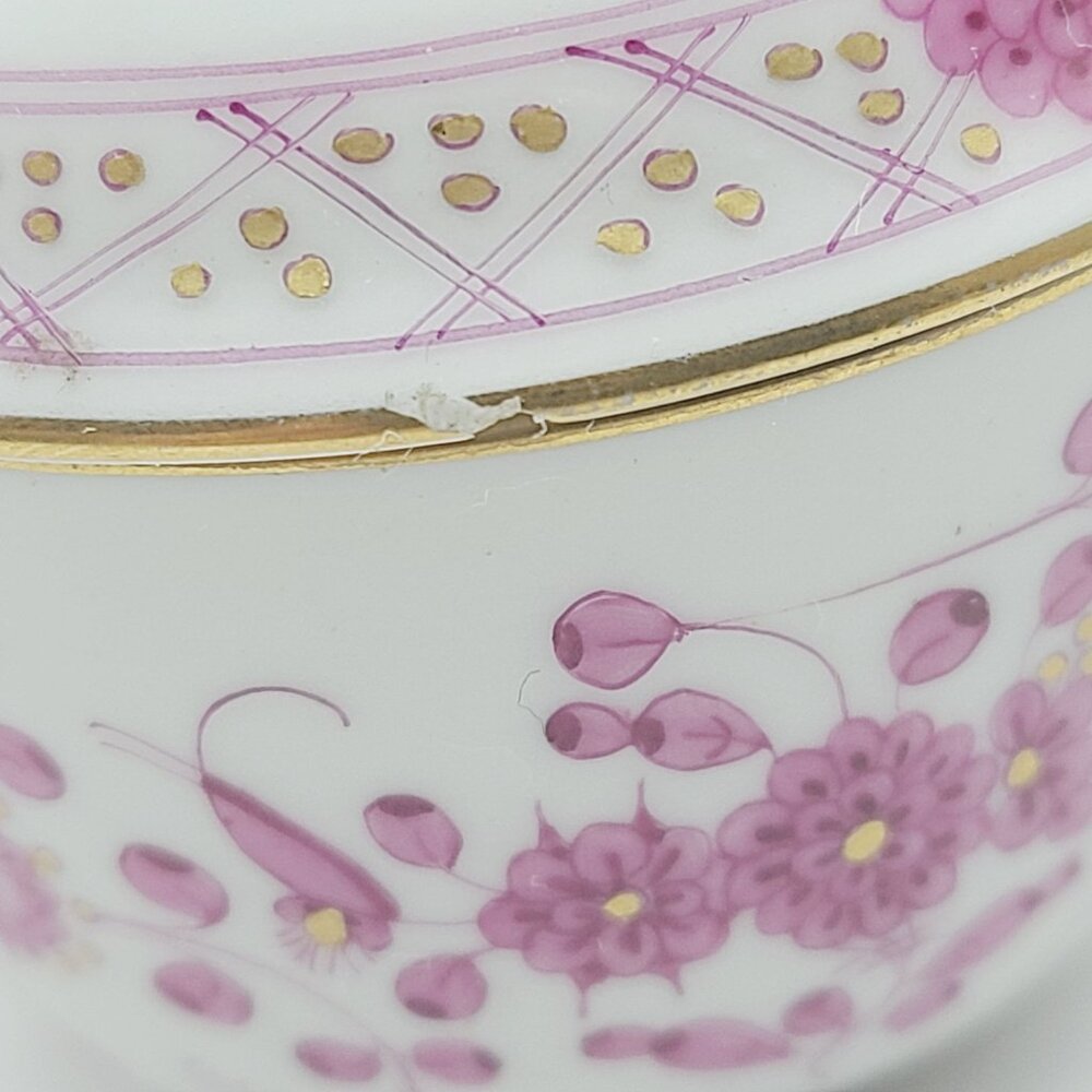 Meissen Indian Flower Pink Sugar Bowl Trinket Dish Pill Box Underside Flaw - Picture 6 of 12